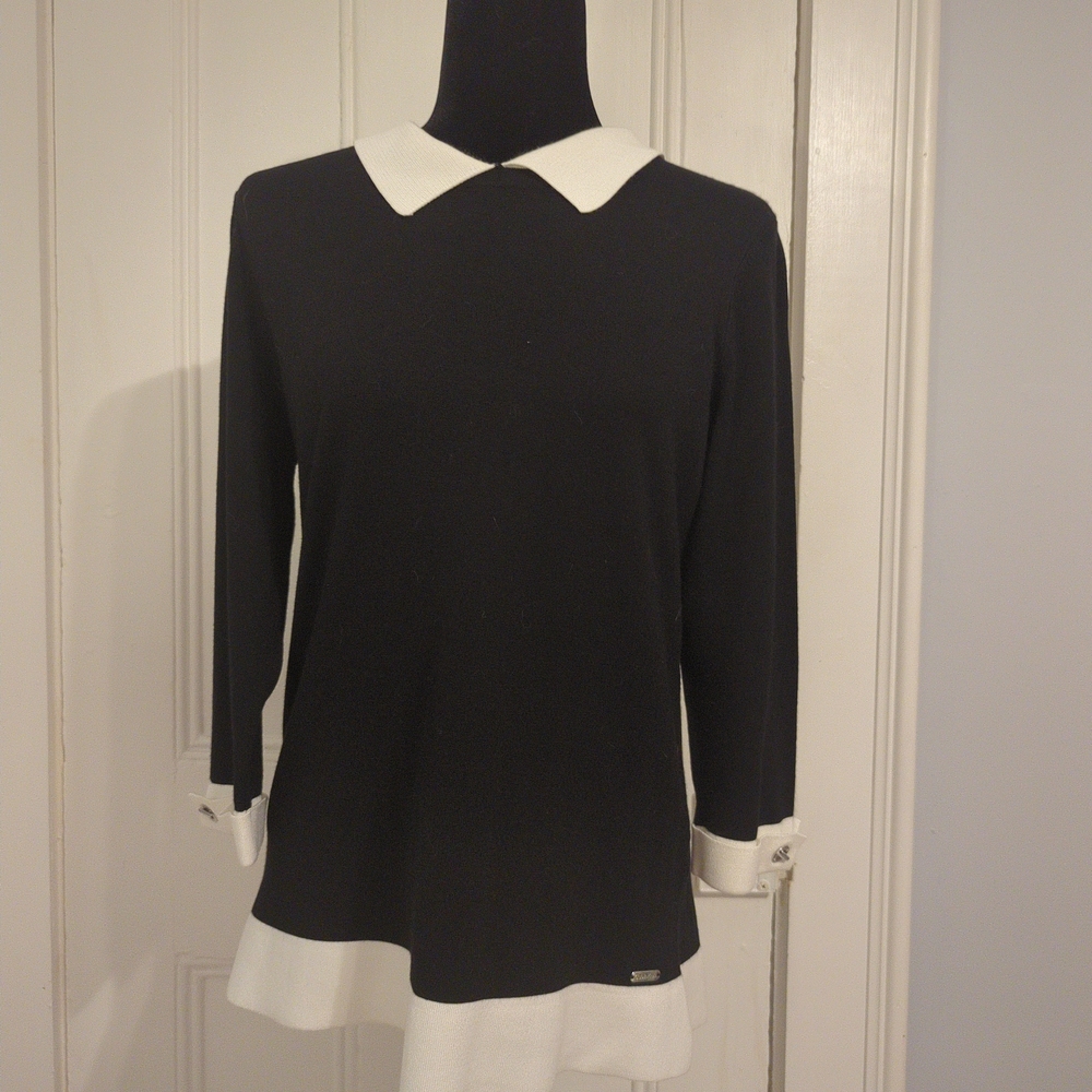 Calvin Klein Black and White Crew Neck Sweater